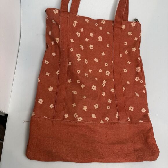 Typo Floral Canvas Tote Bag Rust Orange Adjustable Strap 16.5x13x1 EUC - Picture 13 of 16
